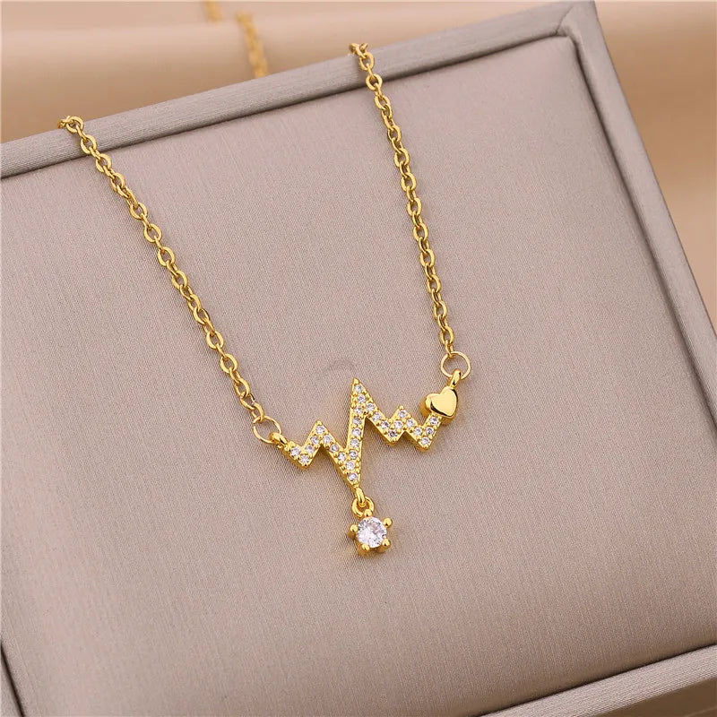 New Light Luxury Zircon Crystal Stainless Steel Necklace for Women - Korean Fashion Sweet Sexy Clavicle Chain Jewelry