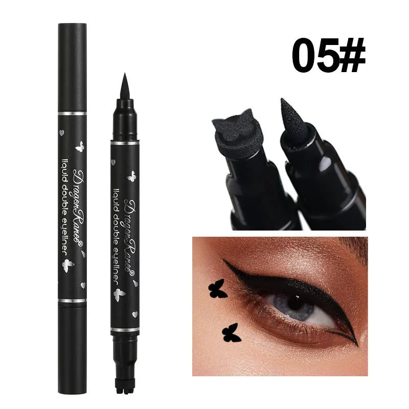 Dragon Ranee Waterproof Eyeliner - Double Head Star Seal, Non-Smudging and Novice-Friendly Heart Plum Embellished Eye Tail Eyeliner