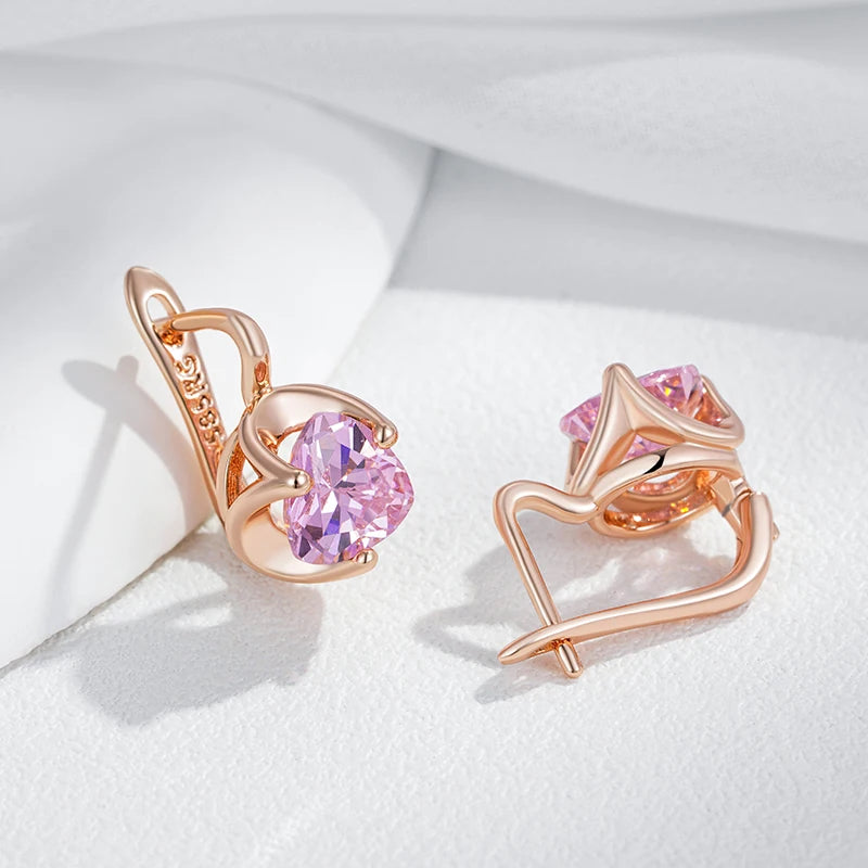 Kinel Pink Zircon Earrings for Women in 585 Rose Gold - Romantic Luxury Jewelry Gift for Couples