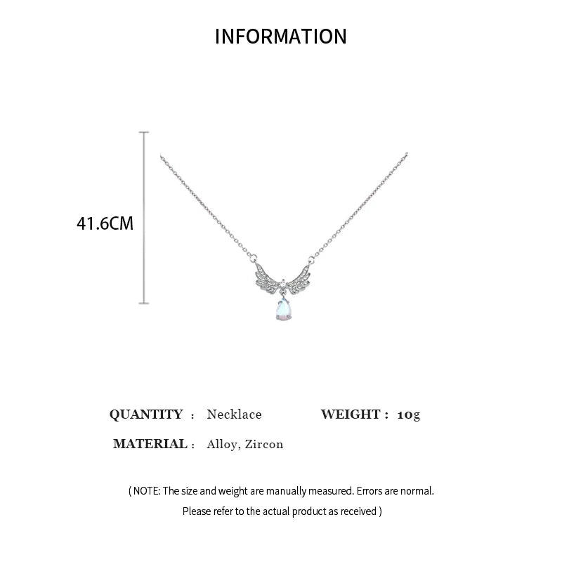 Light Luxury Moonstone Angel Wings Necklace for Ladies - Exquisite Collarbone Jewelry for Weddings