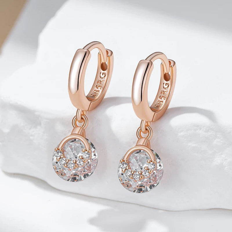 Kinel Hot 585 Rose Gold Color Drop Earrings for Women Fashion White Natural Zircon Accessories Daily Fine Jewelry crystal Gift