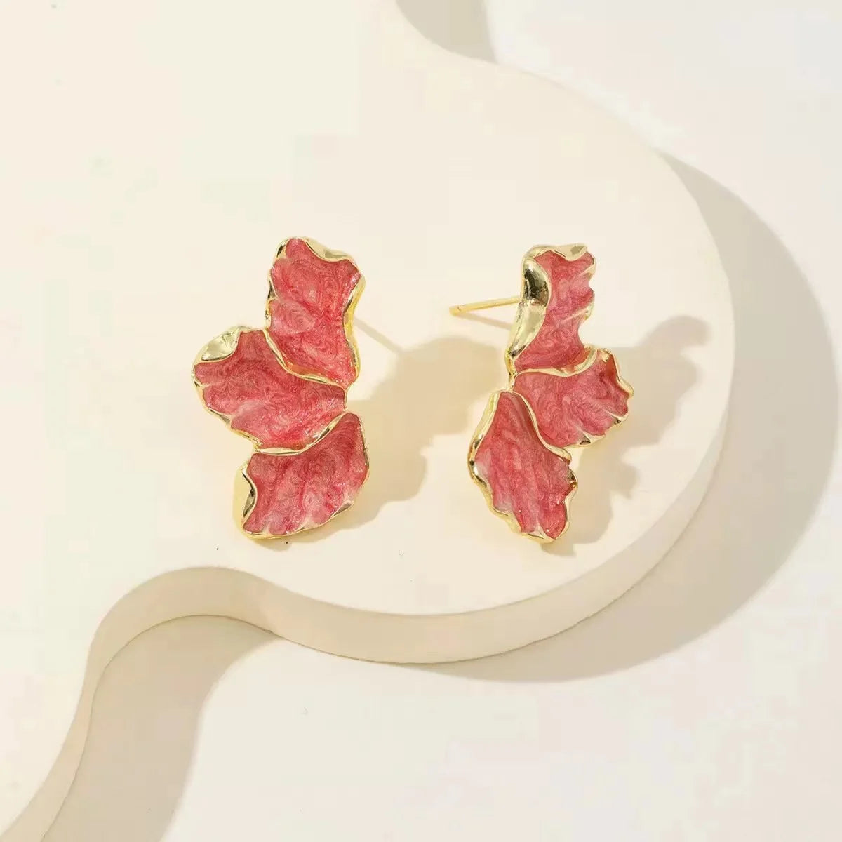 Fashion Delicate Gold Plated Flower Earrings with Irregular Back Design - High Quality Cream Flower Earrings, Perfect Family Gift