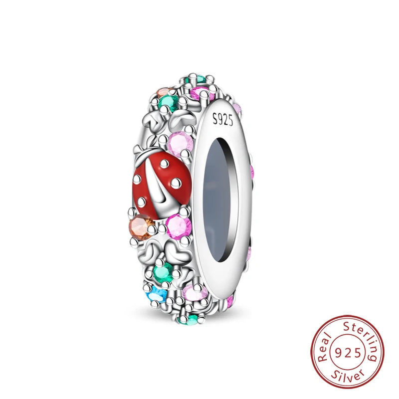 100% 925 Sterling Silver Butterfly Charm with Rainbow Zircon Colorful Dragon Shaped Silicone Stopper for DIY Bracelets Jewelry