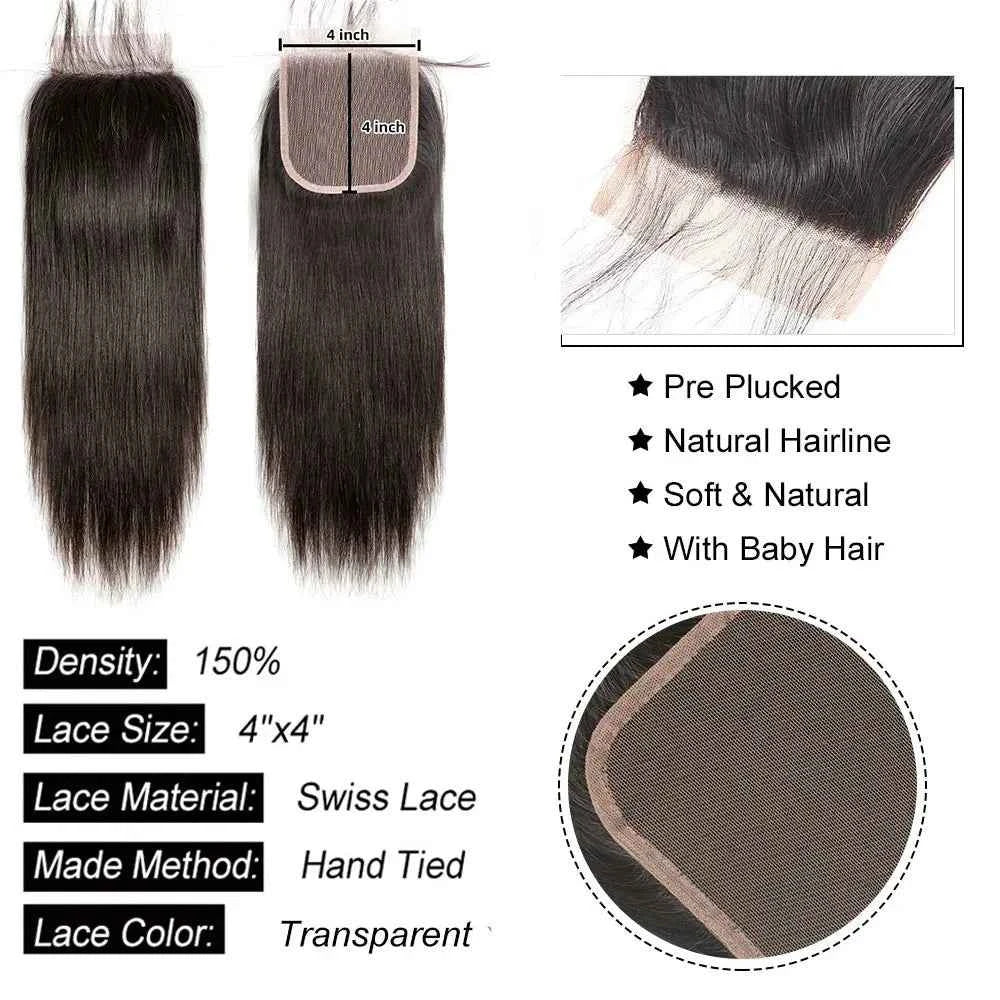 Human Hair Extensions Lace Closure for Seamless Style Transformation