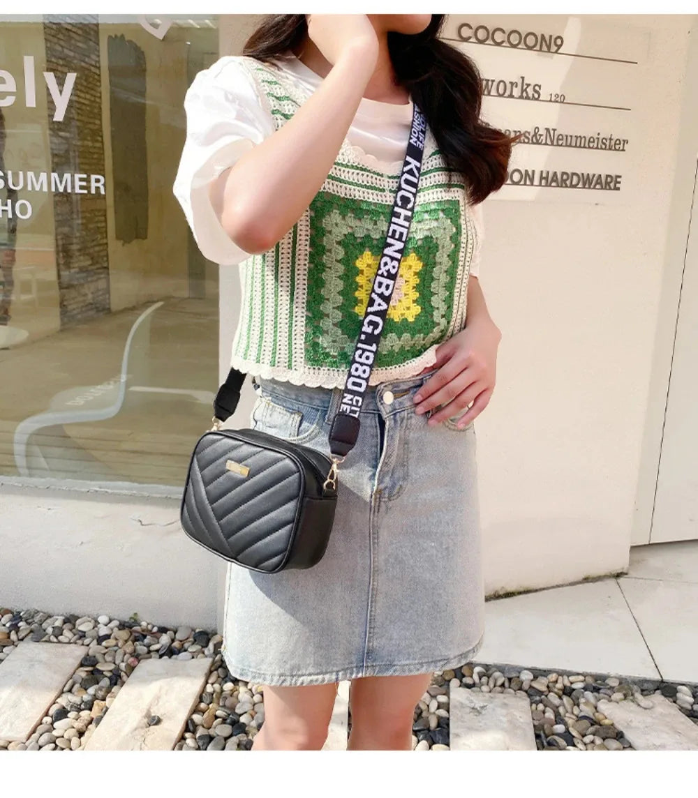 High Quality Women's Camera Crossbody Bag – PU Rolling Strip Shoulder & Mobile Phone Bag