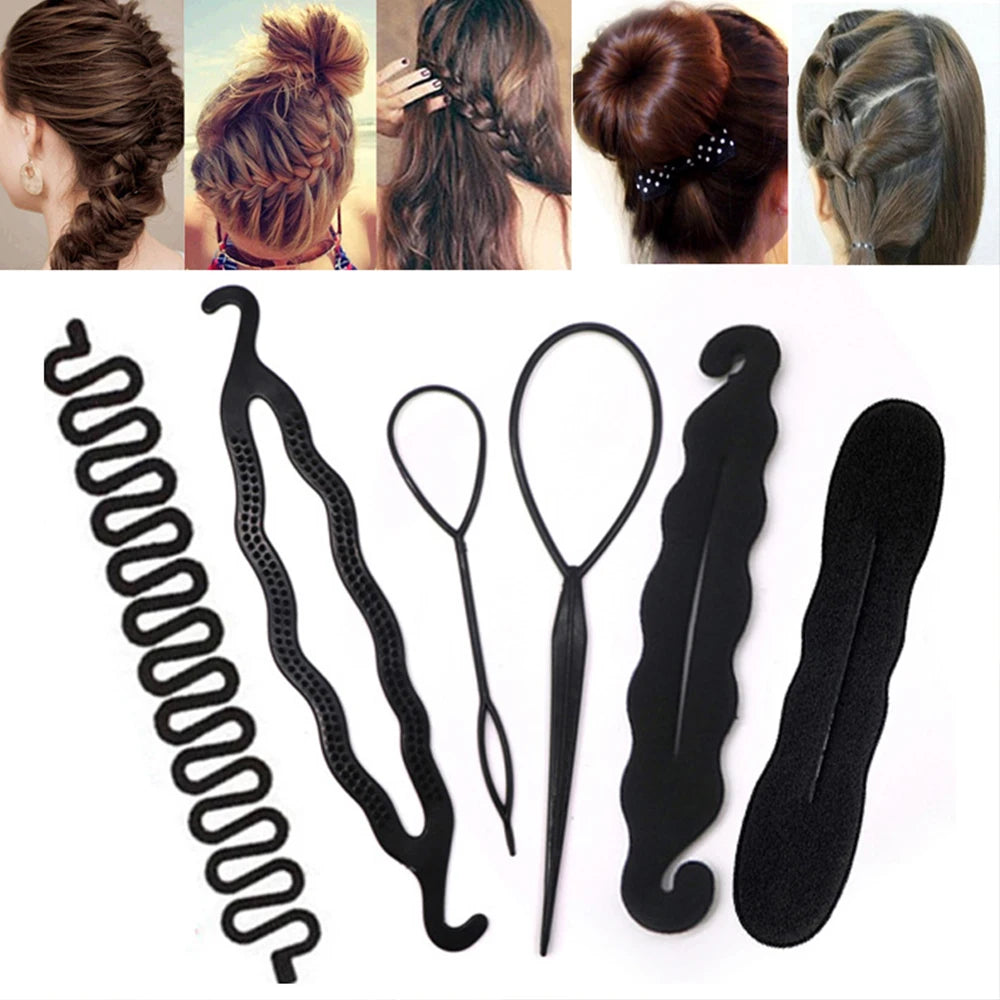 1-6 Pcs Set Magic Hair Braided Tool for Women and Girls - Donut Bun Maker Hairpins and Twist Hair Clip Styling Accessory