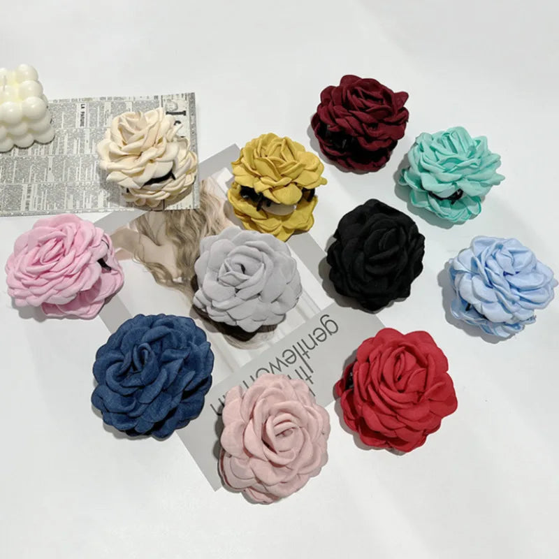 French Fabric Rose Hair Clips - Elegant Hair Claw Clips for Women and Girls, Stylish Barrette and Hair Accessories Gift
