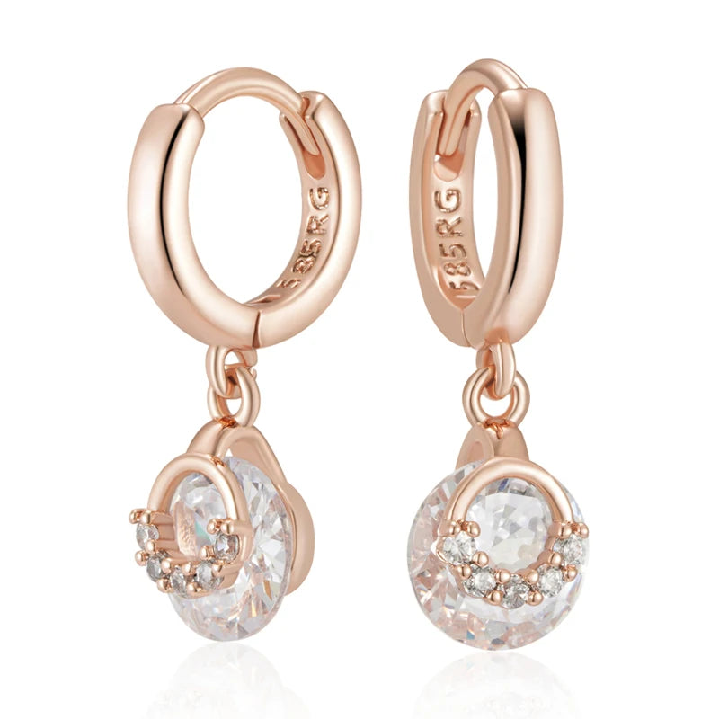 Kinel Hot 585 Rose Gold Color Drop Earrings for Women Fashion White Natural Zircon Accessories Daily Fine Jewelry crystal Gift