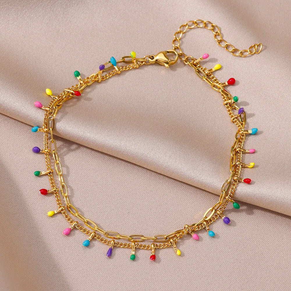 Gold Anklet for Women - Summer Beach Accessories Stainless Steel Imitation Pearl Chain Leg Bracelets Bodychain Gifts