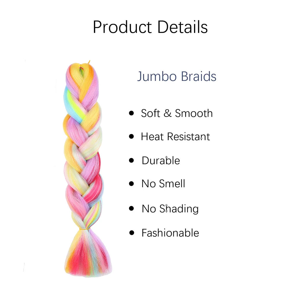 Jumbo Rainbow Braiding Hair Extensions - Four Silky Colorful Twist Fiber Mix Synthetic Braids