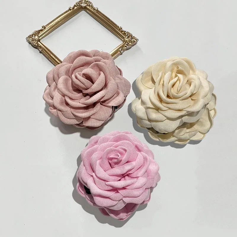 French Fabric Rose Hair Clips - Elegant Hair Claw Clips for Women and Girls, Stylish Barrette and Hair Accessories Gift