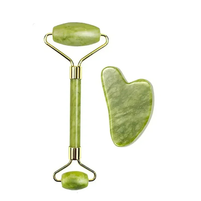 Natural Jade Roller and Gua Sha Set for Face, Neck, and Eye Care - Massage Tools for Visage Lifting and Relaxation - Allurra Store