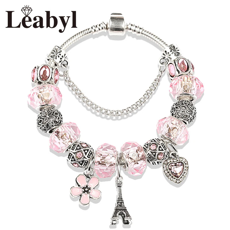 Valentine's Heart Crystal Bracelet - Elegant Pink Charm Bracelet for Loved Ones