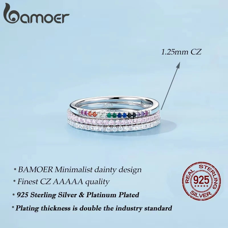 BAMOER Stackable Diamond Rings in 925 Silver – Gold & CZ