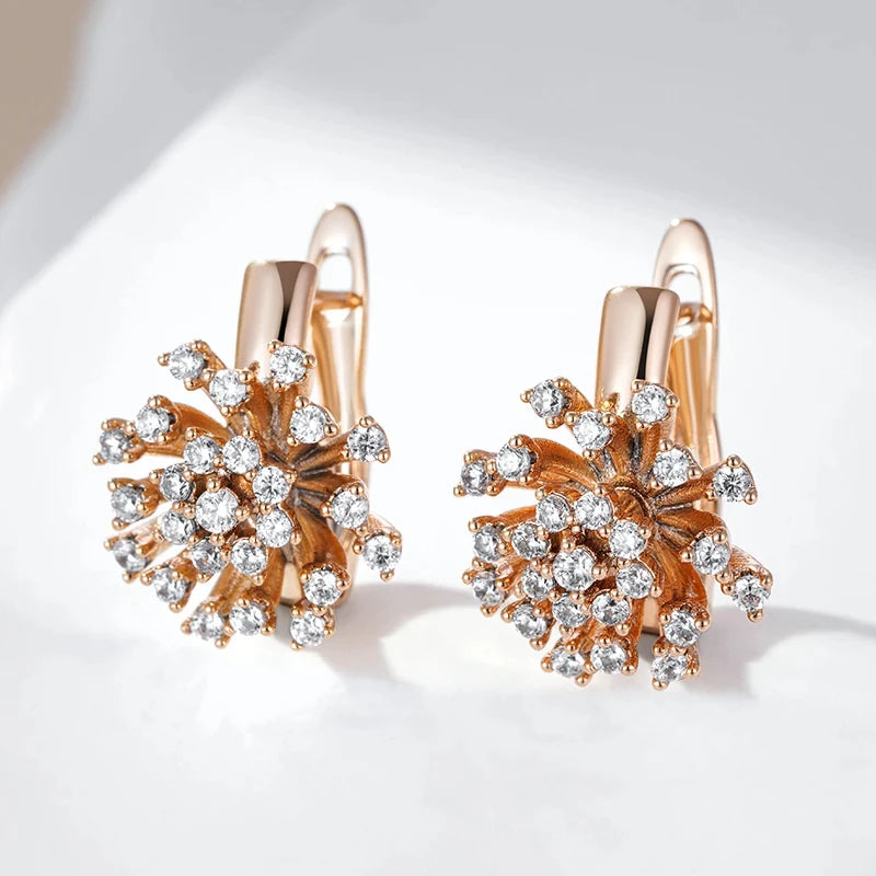 Wbmqda Rose Gold Flower Drop Earrings with Natural Zircon - Luxury Jewelry Accessories for Women