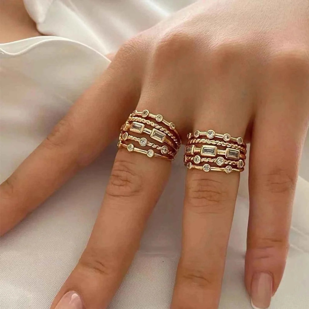 18K Gold Plated Sun Rings for Women with Natural Stone Inlaid in Hollow Metal Texture - Trendy Jewelry