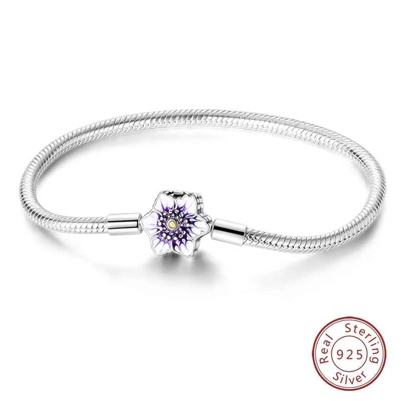 Silver 925 Moon Star Bracelet with Green Zircon - Adjustable 17-20CM Four Leaf Clover Charm Jewelry Gift