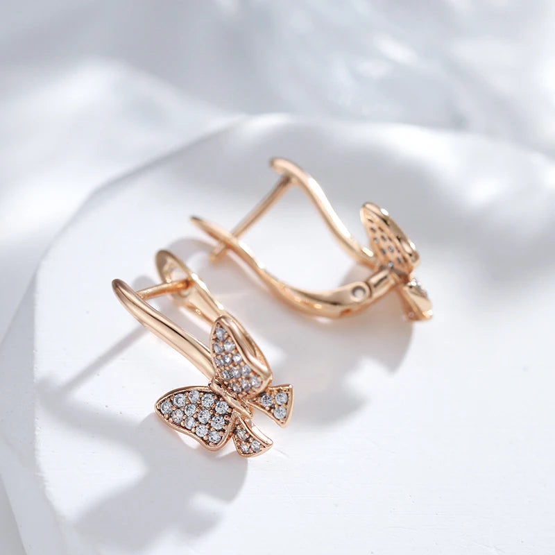 Kinel Luxury Rose Gold Butterfly Earrings - Creative Hollow Long Drop Fashion Jewelry for Women