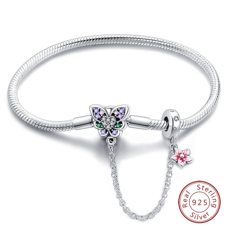 Silver 925 Moon Star Bracelet with Green Zircon - Adjustable 17-20CM Four Leaf Clover Charm Jewelry Gift - Allurra Store