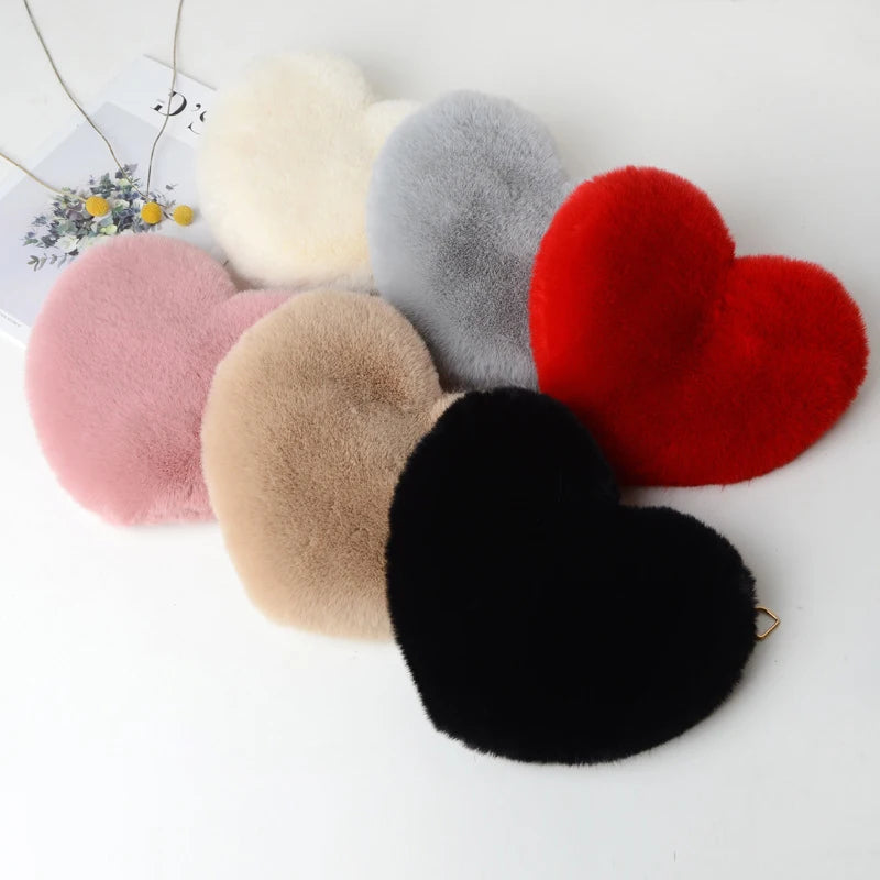 Heart Shaped Shoulder Bag - Trendy Faux Fur Handbag for Fashion Lovers - Allurra Store