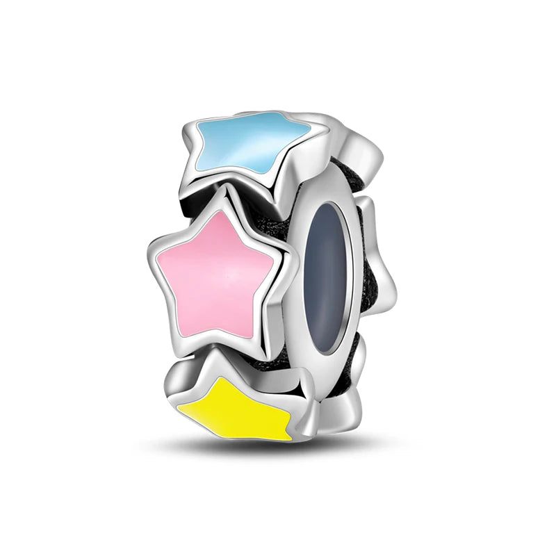 100% 925 Sterling Silver Butterfly Charm with Rainbow Zircon Colorful Dragon Shaped Silicone Stopper for DIY Bracelets Jewelry