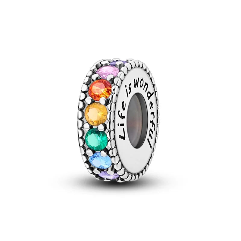 100% 925 Sterling Silver Butterfly Charm with Rainbow Zircon Colorful Dragon Shaped Silicone Stopper for DIY Bracelets Jewelry