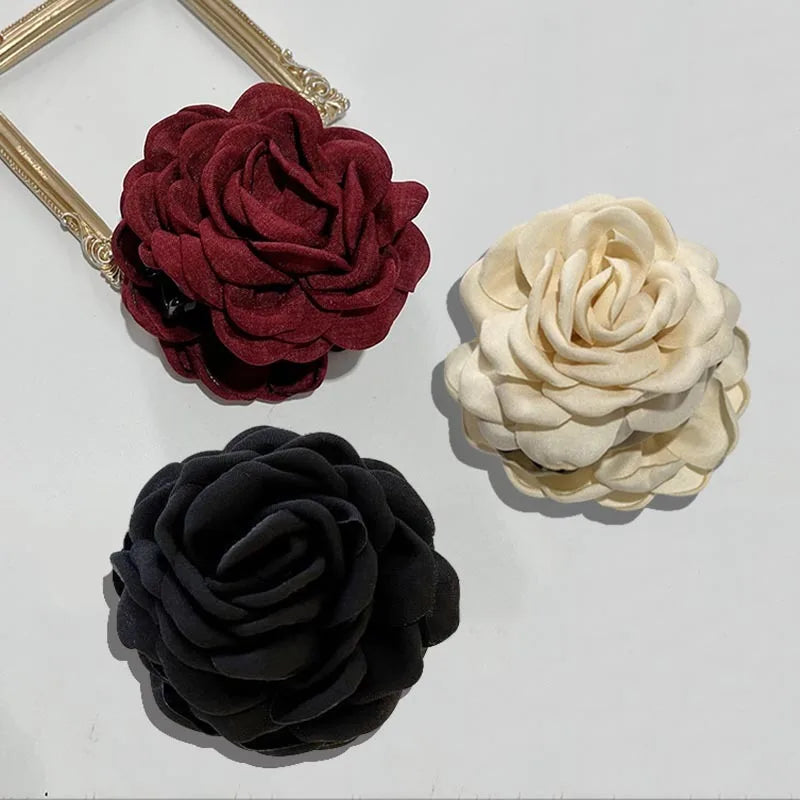 French Fabric Rose Hair Clips - Elegant Hair Claw Clips for Women and Girls, Stylish Barrette and Hair Accessories Gift