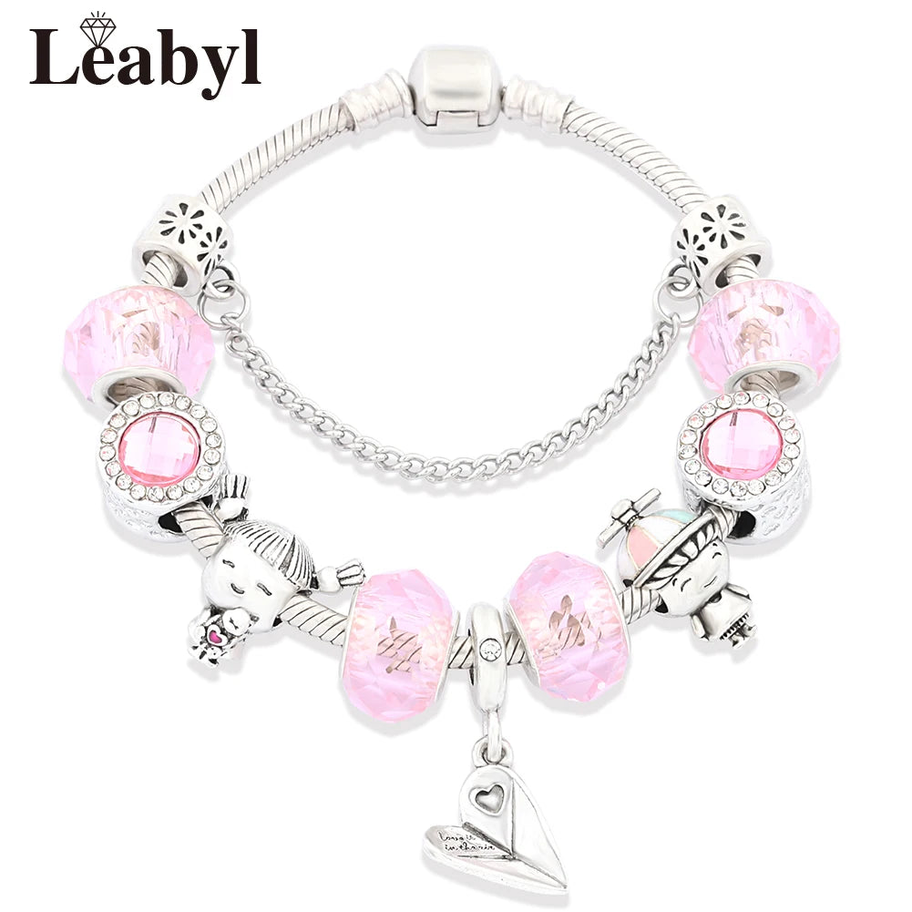 Valentine's Heart Crystal Bracelet - Elegant Pink Charm Bracelet for Loved Ones