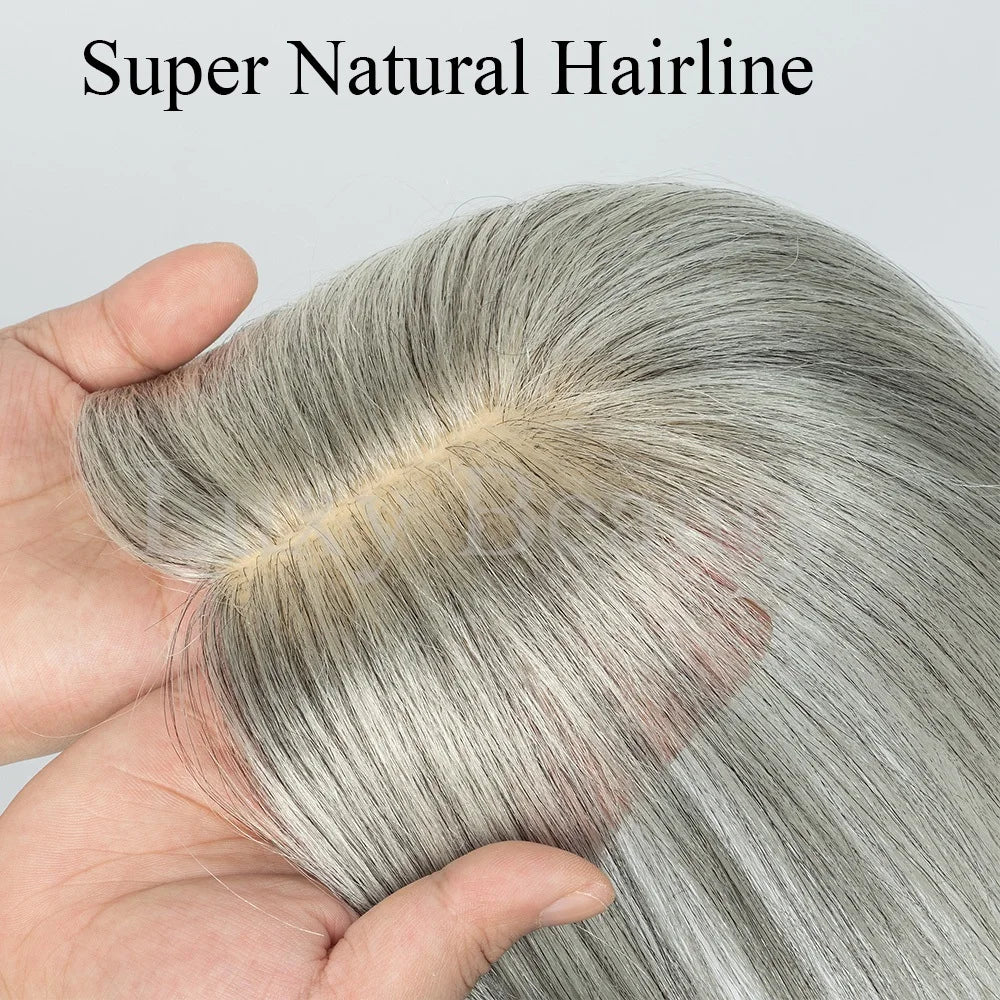 Gray Human Hair Topper for Women - 100% Natural Human Hair Clip-In Hairpiece in Black, Blonde, and Brown