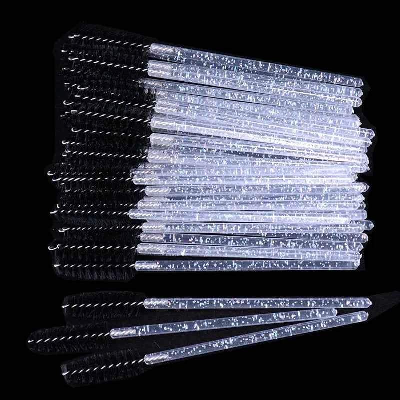 CNKESS Disposable Eyelash Extension Wands - 50Pcs/Bottle Glitter Micro Lash Brushes Spoolie with Container Case Wholesale