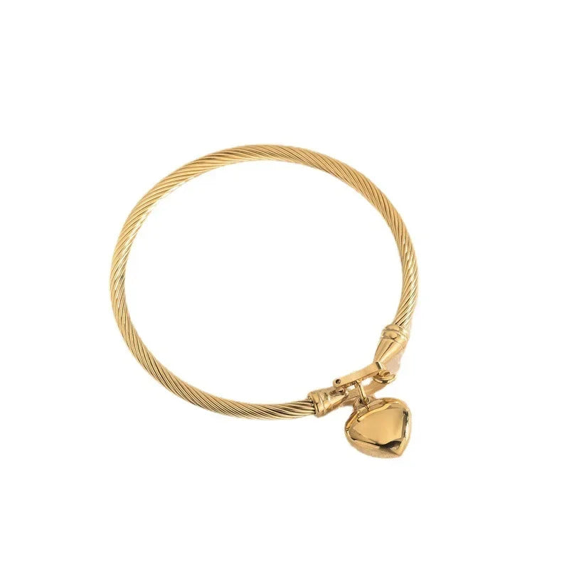 18k Gold Stainless Steel Heart Bangle Bracelet Charm for Men and Women