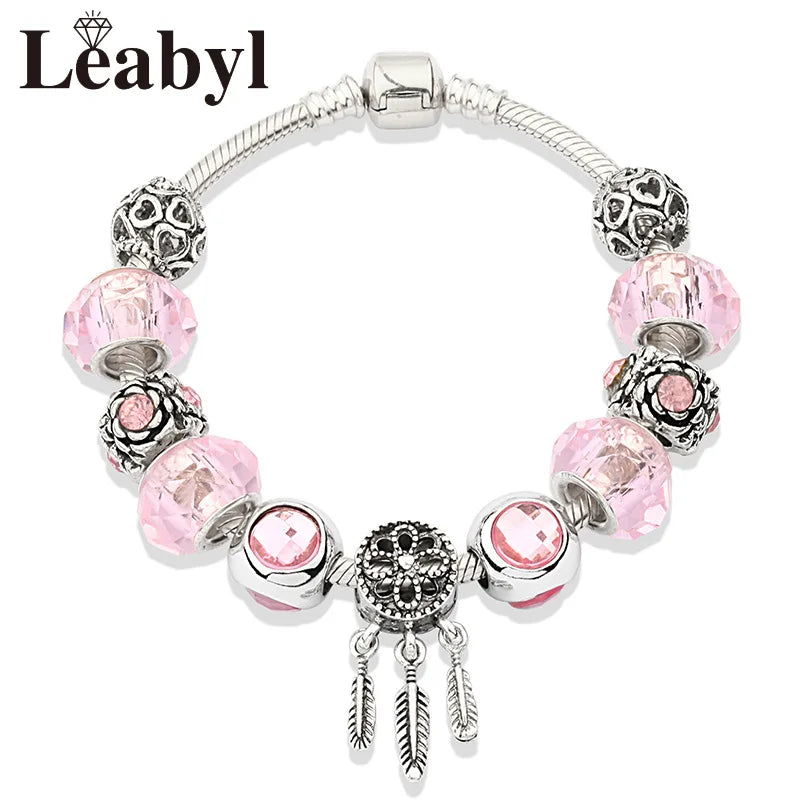 Valentine's Heart Crystal Bracelet - Elegant Pink Charm Bracelet for Loved Ones