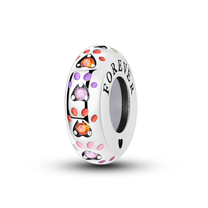 100% 925 Sterling Silver Butterfly Charm with Rainbow Zircon Colorful Dragon Shaped Silicone Stopper for DIY Bracelets Jewelry