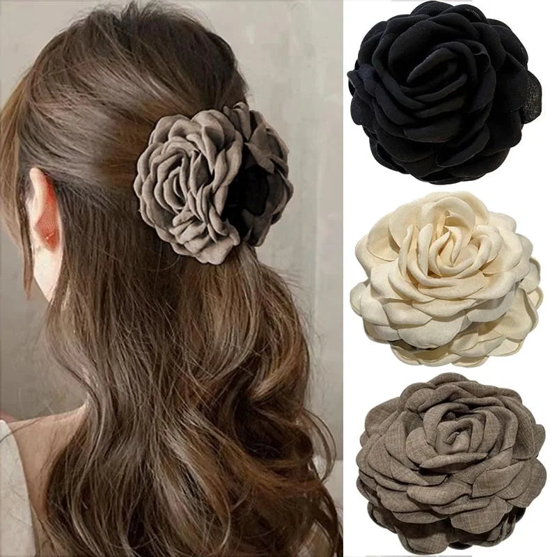 French Fabric Rose Hair Clips - Elegant Hair Claw Clips for Women and Girls, Stylish Barrette and Hair Accessories Gift