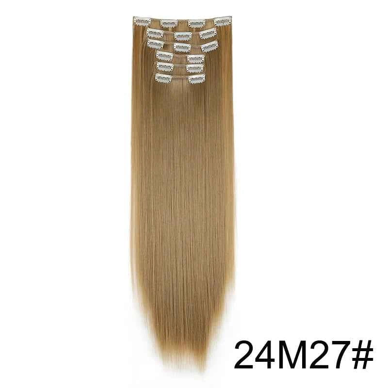 Synthetic Hair Extensions 24 Inch - 16 Clips Long Straight