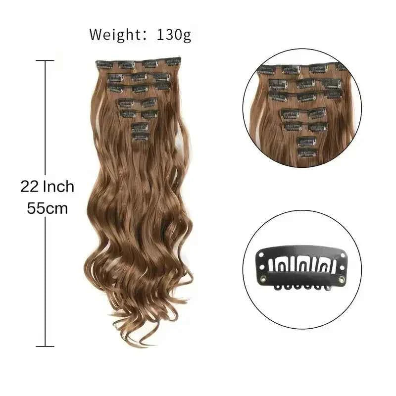 Clip In Hair Extensions - 7 PCS Full Head 22 Inch Long Curly Wavy Synthetic Hair