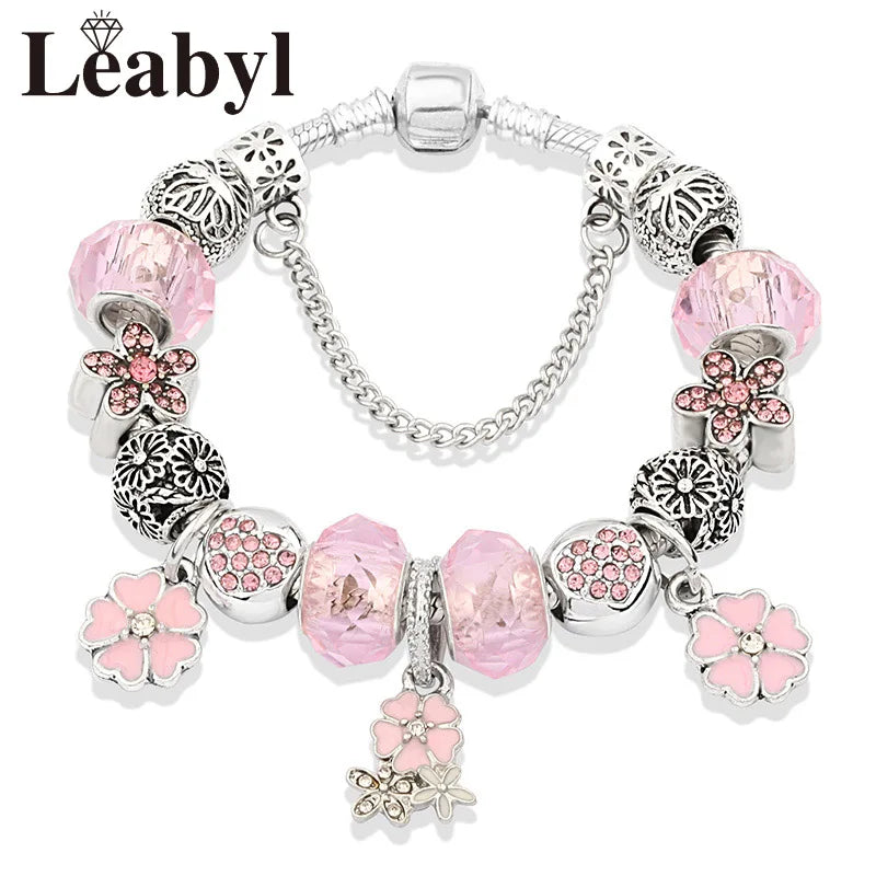 Valentine's Heart Crystal Bracelet - Elegant Pink Charm Bracelet for Loved Ones