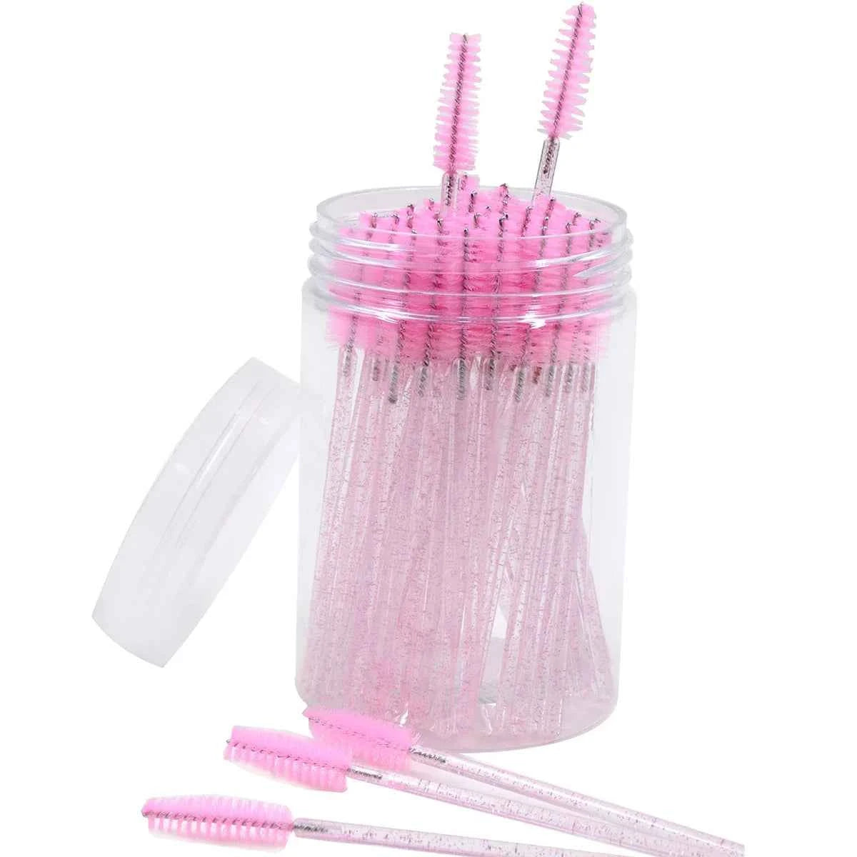 CNKESS Disposable Eyelash Extension Wands - 50Pcs/Bottle Glitter Micro Lash Brushes Spoolie with Container Case Wholesale