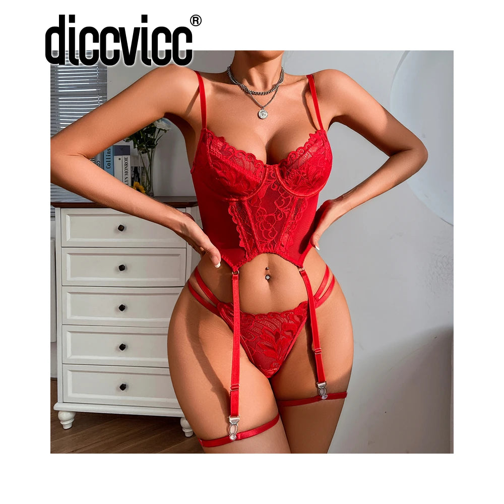 Diccvicc Floral Lace Lingerie Set - See Through Sexy Tops and Panty for Elegant and Sensual Women