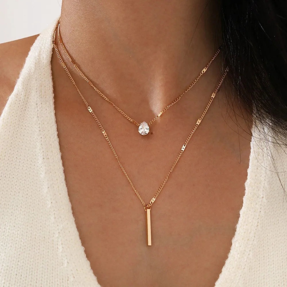 Trendy Zircon Pendant Necklace for Women - Multilayer Chain Choker Fashion Jewelry Gift