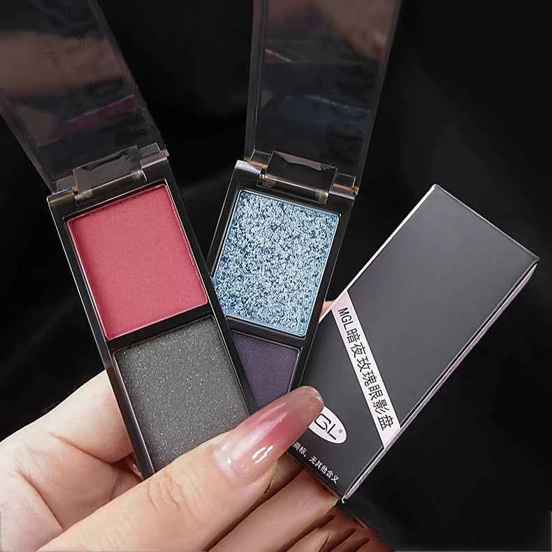 2-Color Red Black Smoky Eyeshadow - Matte & Shimmer Waterproof Dark Punk Halloween Makeup Glitter Pigment for Eyes