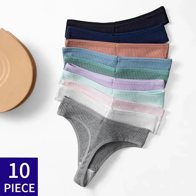 10Pcs Women's Cotton Thong Underwear Set - Soft, Comfortable, and Fashionable Sports Pants - Allurra Store