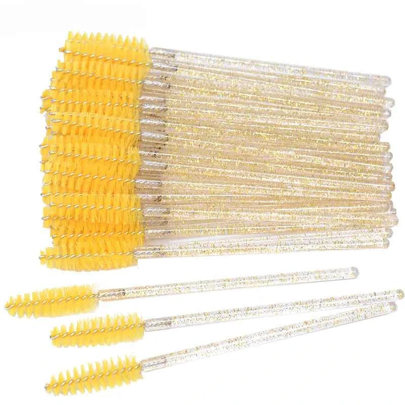CNKESS Disposable Eyelash Extension Wands - 50Pcs/Bottle Glitter Micro Lash Brushes Spoolie with Container Case Wholesale