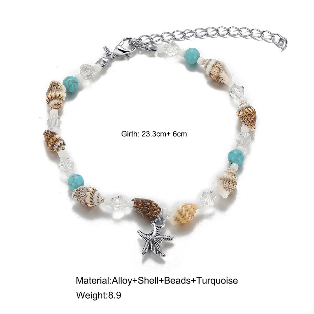 Bohemian Shell Anklets for Women - Tortoise Starfish Summer Beach Ankle Bracelet
