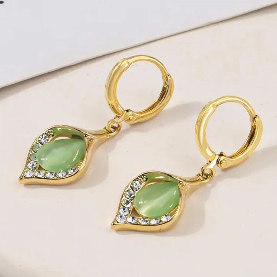 Fashion Korean Angel Eye Earrings Gold Plated with Rhinestones Tulip Petal Hoop for Women’s Party Jewelry