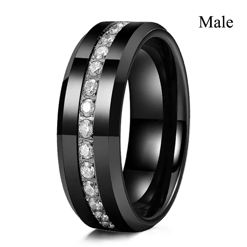 Charm Romantic Couple Rings Set with Red Rhinestones and Trendy Men's Stainless Steel Celtic Dragon Wedding Band Jewelry