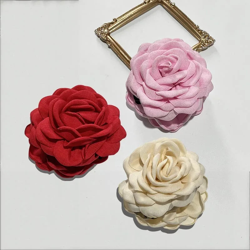 French Fabric Rose Hair Clips - Elegant Hair Claw Clips for Women and Girls, Stylish Barrette and Hair Accessories Gift