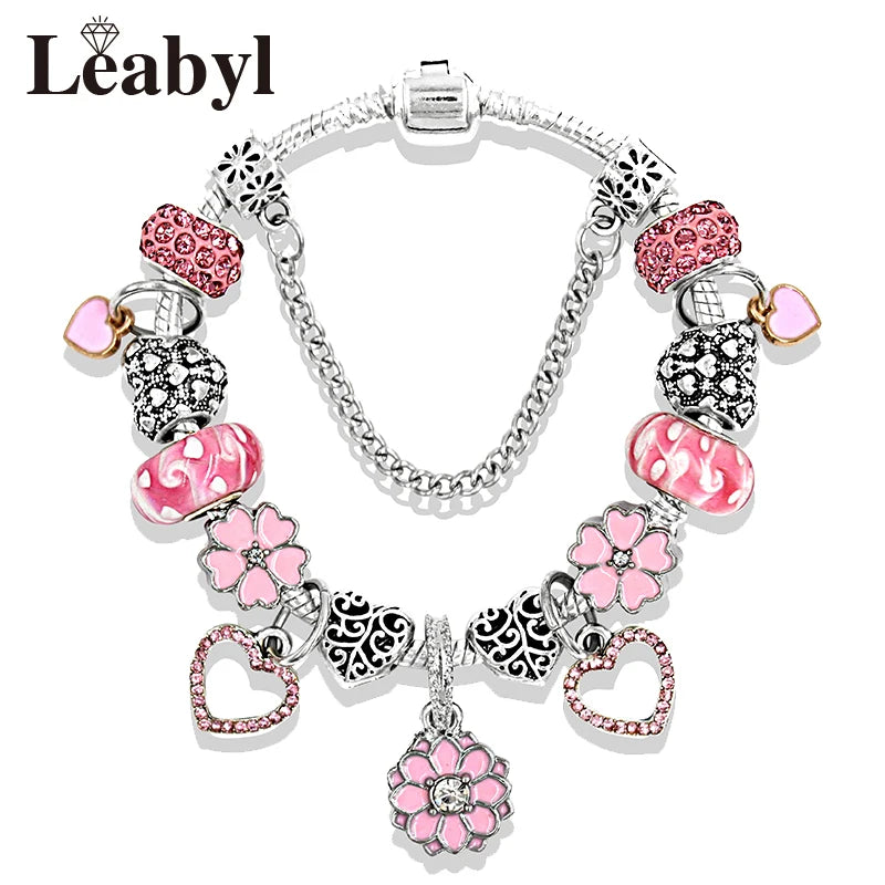 Valentine's Heart Crystal Bracelet - Elegant Pink Charm Bracelet for Loved Ones