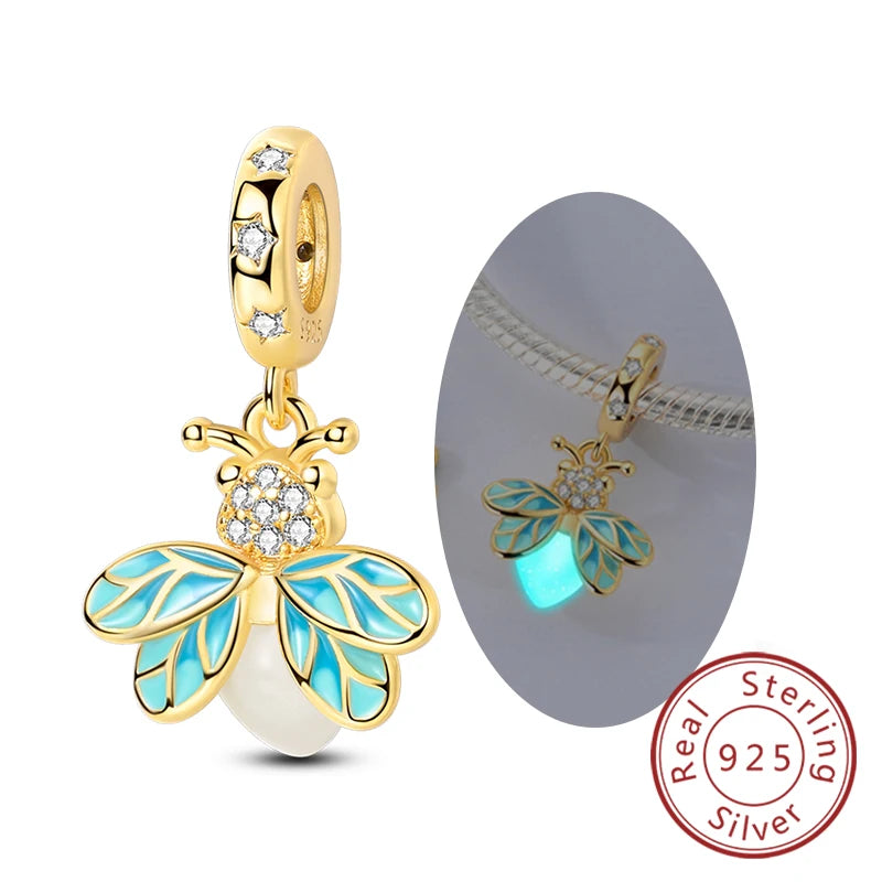 925 Sterling Silver Butterfly Charm - Firefly & Glow Charm for Bracelets