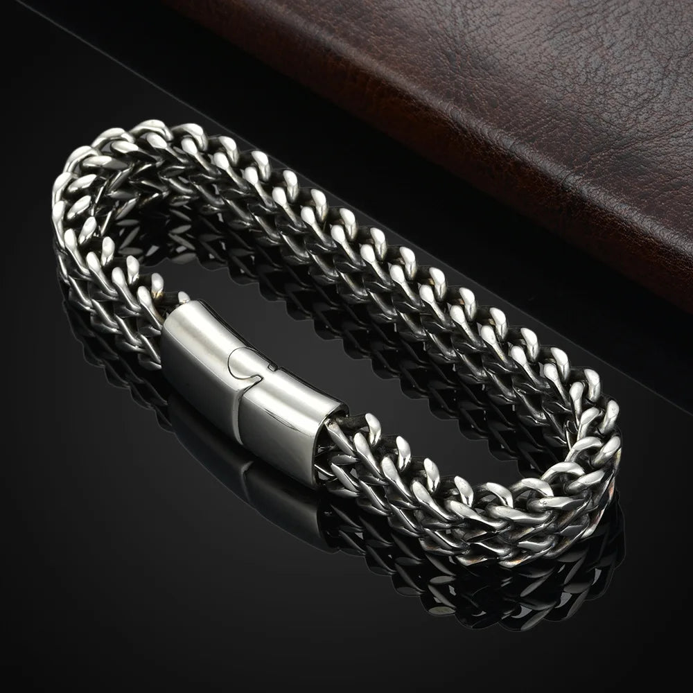 Stainless Steel Magnetic Buckle Bracelet - Braided Double Row Fish Scale Design with Keel Jewelry New Model